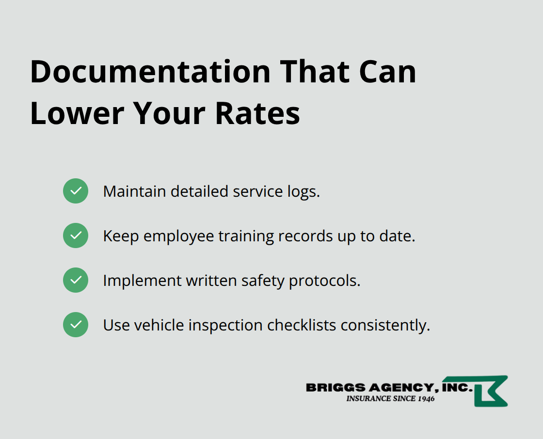 Checklist of shop documentation that strengthens underwriting and can reduce premiums.