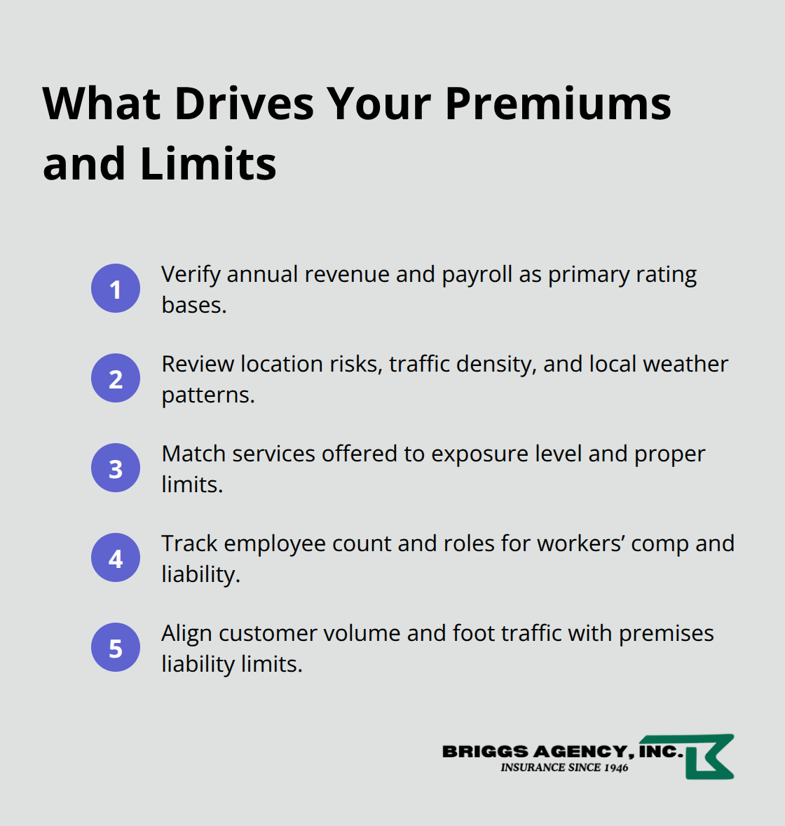 Compact list of the main variables that affect U.S. garage insurance choices and costs