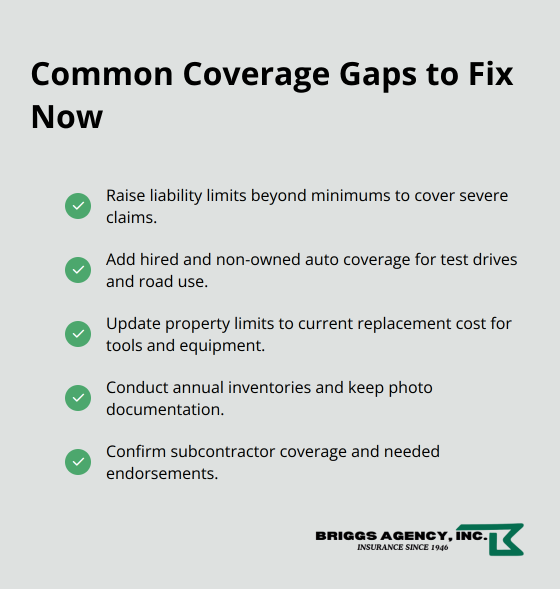 Checklist of frequent insurance shortfalls for U.S. auto repair shops - Garage insurance coverage options