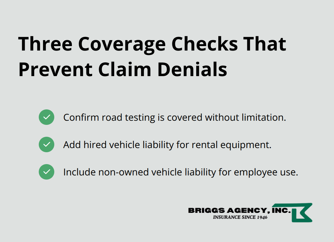 Checklist of three coverage verifications for Indiana garage owners. - Garage owners policy Indiana