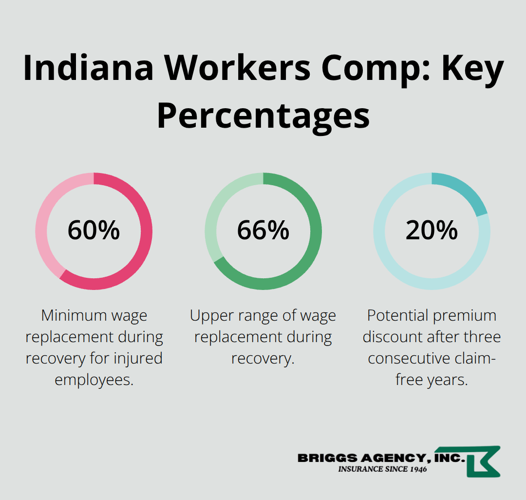 Percentages for wage replacement and premium discounts in Indiana workers compensation